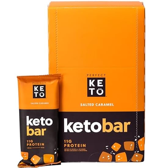 Perfect Keto Bars - The Cleanest Keto Snacks with Collagen and MCT. No Added Sugar, Keto Diet Friendly - 3g Net Carbs, 18g Fat,11g protein - Keto Diet Food Dessert (Salted Caramel, 12 Bars) 939430852