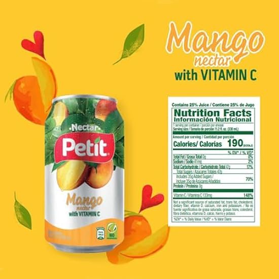 Petit | Mango Nectar | Recyclable Can | 330 ml | Pack of 24 | Fresh Beverage with Vitamin C 870819165