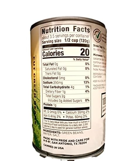 No Salt Added Cut Green Beans, 9 Cans NT.WT. 14.5 oz (411g) By: H-E-B 521971074