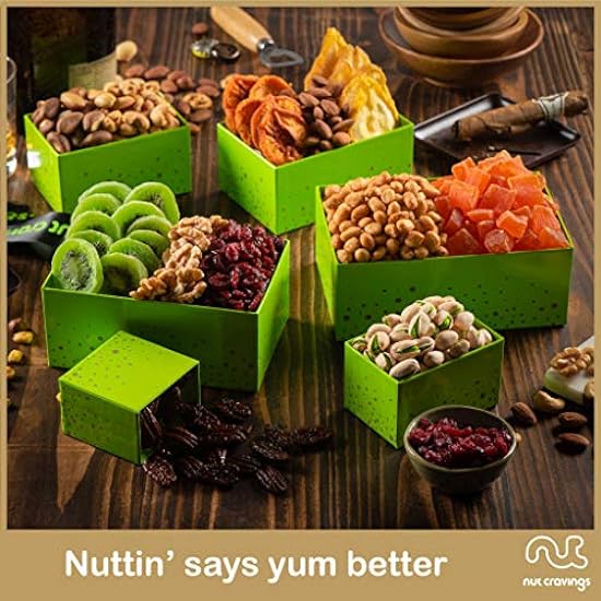 Nut Cravings Gourmet Collection - Dried Fruit & Mixed Nuts Gift Basket Green Tower + Ribbon (12 Assortments) Easter Arrangement Platter, Birthday Care Package - Healthy Kosher USA Made 847153791
