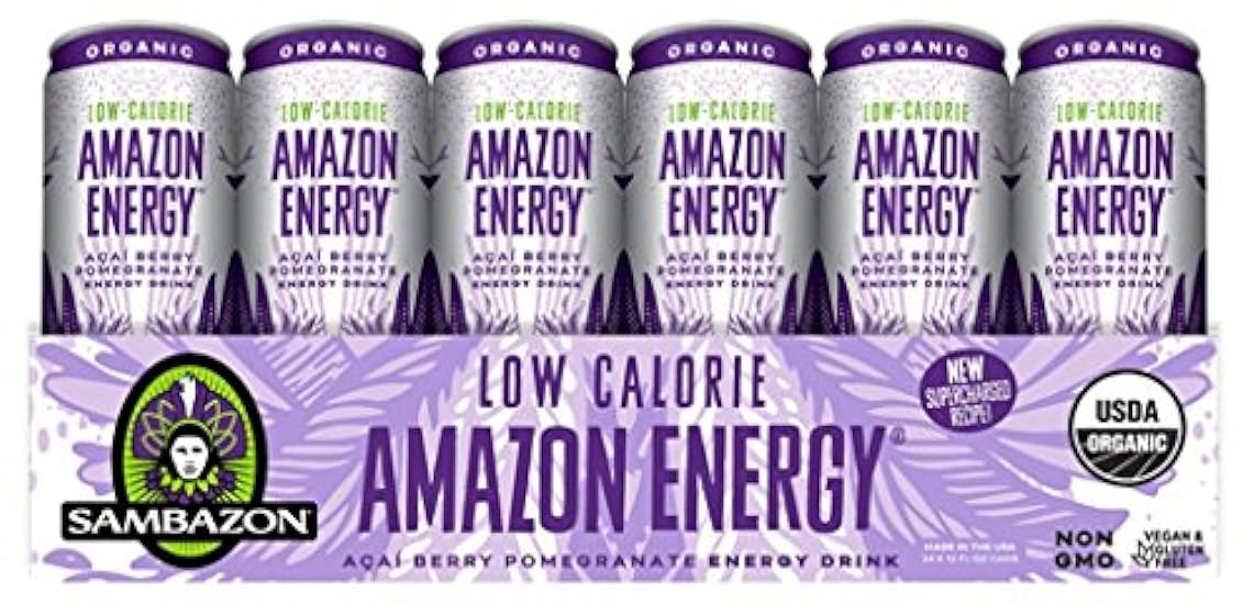 Sambazon Organic Low Calorie Energy Drink, Acai Berry and Pomegranate, 12 Ounce (Pack of 24) 177756174