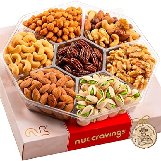 Nut Cravings Gourmet Collection - Mixed Nuts Gift Basket + Green Ribbon (7 Assortments, 2.2 LB) Easter Arrangement Platter, Birthday Care Package - Healthy Kosher USA Made 710096999