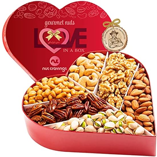 Nut Cravings Gourmet Collection - Dried Fruit & Mixed Nuts Gift Basket Red Tower + Heart Ribbon (12 Assortments) Easter Arrangement Platter, Healthy Kosher USA Made 265649596