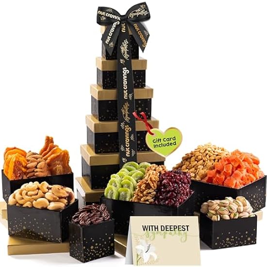 Nut Cravings Gourmet Collection - Dried Fruit & Mixed Nuts Gift Basket Green Tower + Ribbon (12 Assortments) Easter Arrangement Platter, Birthday Care Package - Healthy Kosher USA Made 847153791