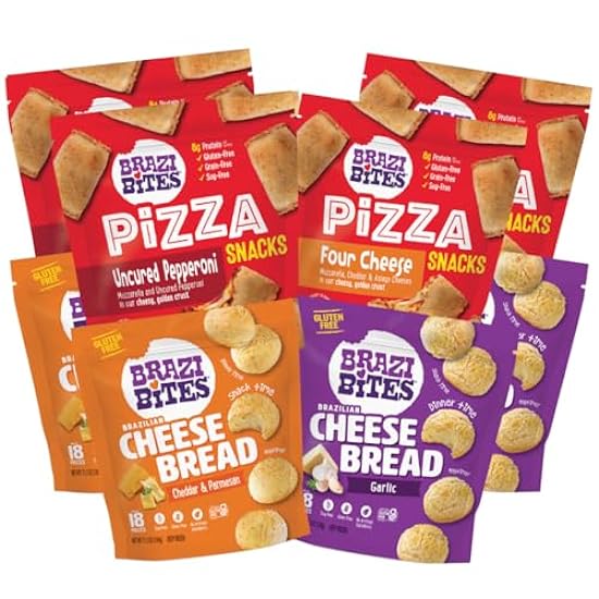 Brazi Bites Variety Pack | Brazilian Cheese Bread & Pizza Bites | Better-For-You Frozen Snacks I Gluten-Free I Grain-Free I Soy-Free | No Artificial Ingredients | No Preservatives (8-pack) 274264549
