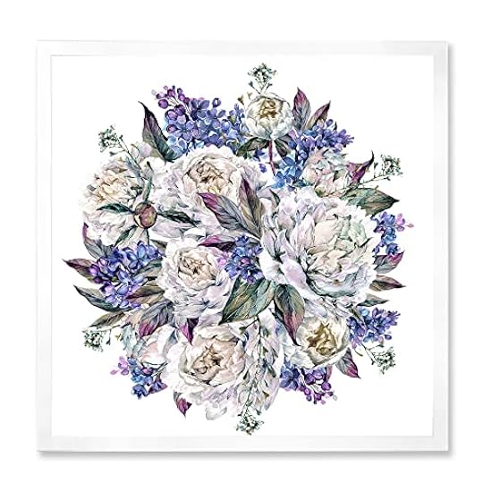 DesignQ Bouquet Peonies In White and Blue Traditional F