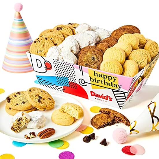 David’s Cookies Happy Birthday Cookie Gift Basket - Deliciously Flavored Assorted Cookies in a Lovely Gift Crate - Gourmet Thin Crispy Cookies, Butter Pecan Meltaways, and Choco Chip & Pure Butter Shortbread Cookies 58155396
