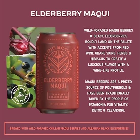 Rishi Tea Elderberry Maqui Sparkling Botanicals Sparkling Water - Organic, Unsweetened, Zero Added Sugar, Caffeine Free, Real Plants, Virtus Botanicals - 12 oz (Pack of 12) 21938995