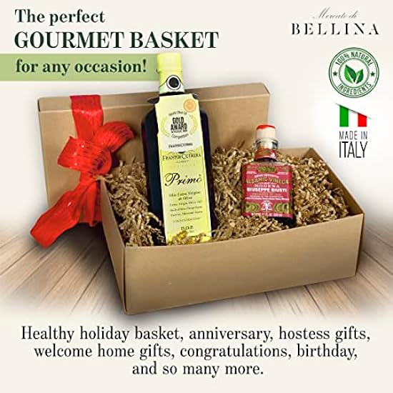 Bellina Italian Gift Basket With Gran Deposito Aceto Balsamico Di Giuseppe Giusti Moderna - Italian Balsamic Wine Vinegar & Primo Cold Extracted Italian Extra Virgin Olive Oil Cold Pressed 580111518