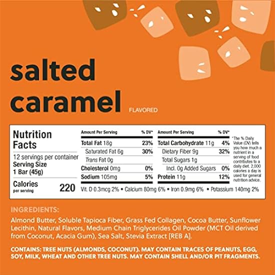 Perfect Keto Bars - The Cleanest Keto Snacks with Collagen and MCT. No Added Sugar, Keto Diet Friendly - 3g Net Carbs, 18g Fat,11g protein - Keto Diet Food Dessert (Salted Caramel, 12 Bars) 985324209