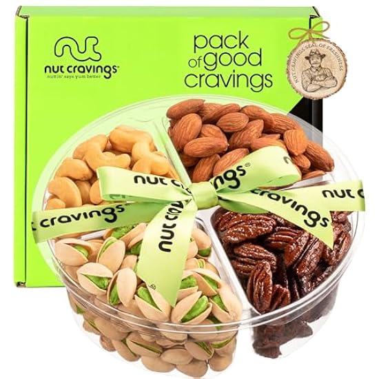 Nut Cravings Gourmet Collection - Mixed Nuts Gift Basket + Green Ribbon (7 Assortments, 2.2 LB) Easter Arrangement Platter, Birthday Care Package - Healthy Kosher USA Made 710096999