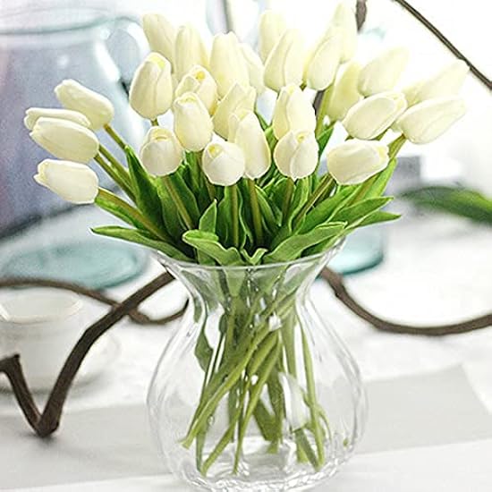 SaditY EdricShop 10pcs/lot Artificial Tulips Flowers Bouquet PU Artificial Bouquet Real Touch Flowers for Home Wedding Decorative Flowers Wreaths - (Color: Pure White) 642683990