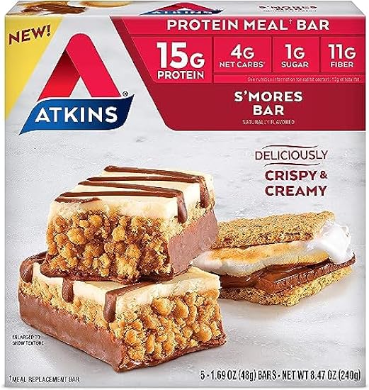 Atkins S’mores Protein Meal Bar, High Fiber, 1g Sugar, 4g Net Carbs, Meal Replacement, Keto Friendly, 30 Count 125523260