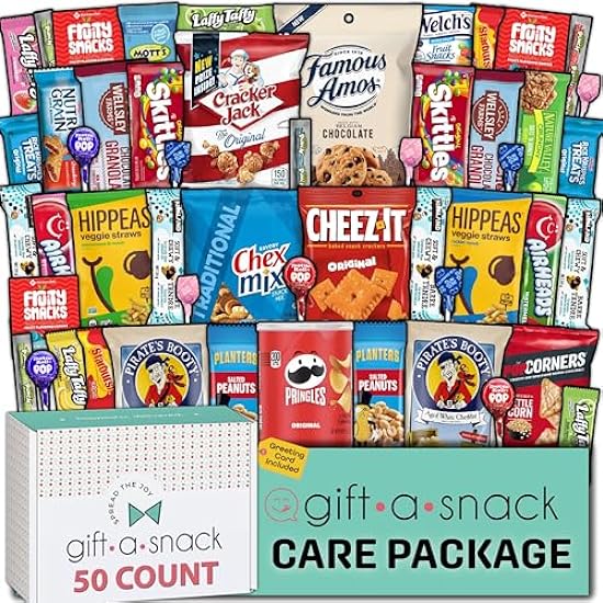 Gift A Snack - Snack Box Variety Pack Care Package + Greeting Card (60 Count) Easter Sweet Treats Gift Basket, Candies Chips Crackers Bars, Crave Food Assortment 844088572